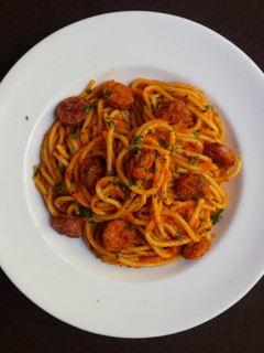 A picture of One-Pan Sausage Spaghetti.