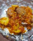 Arroz con queso y salsa de chorizos bombom con papas