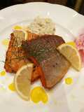 Crispy salmon with lemon butter & tartar sauce!