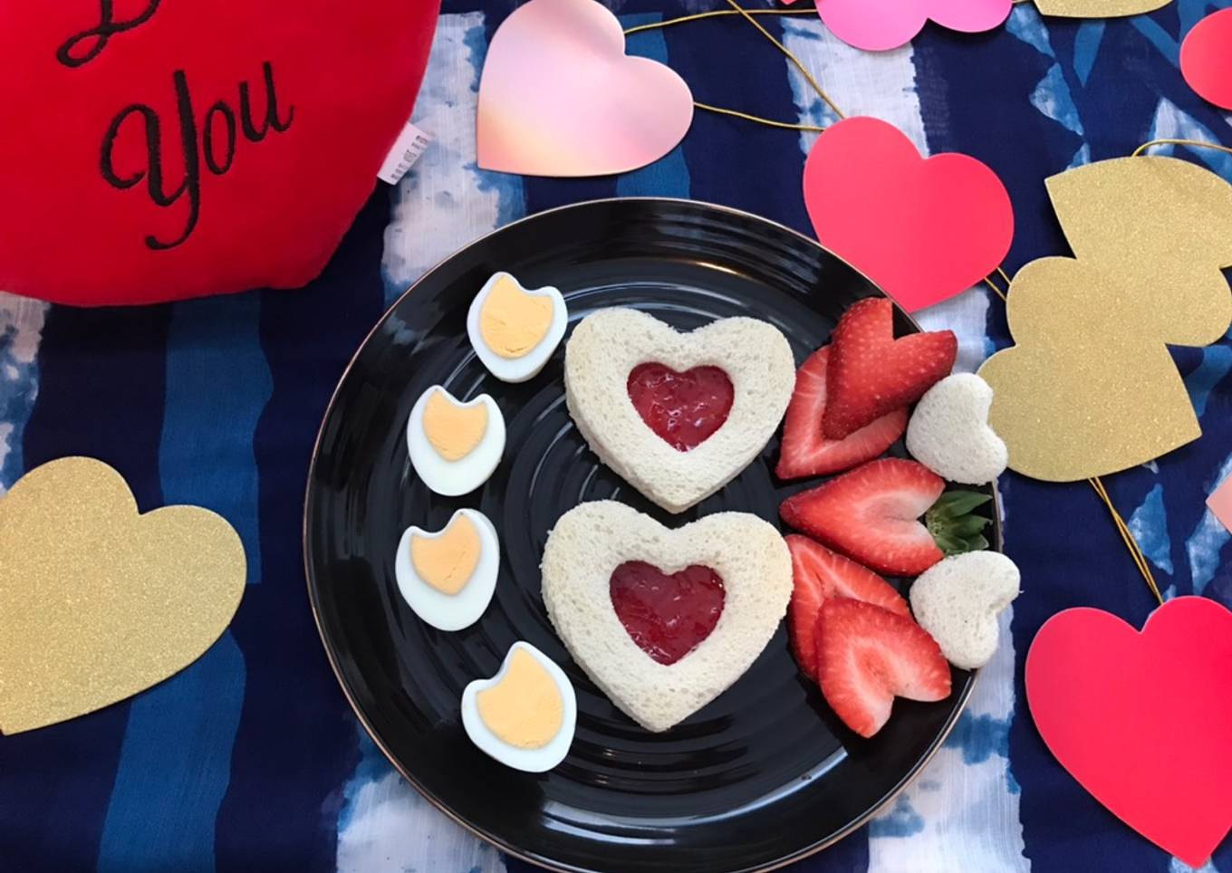 Heart Shape Boiled Egg and Heart Shape Bread Jam Sandwich