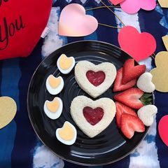 A picture of Heart Shape Boiled Egg and Heart Shape Bread Jam Sandwich.