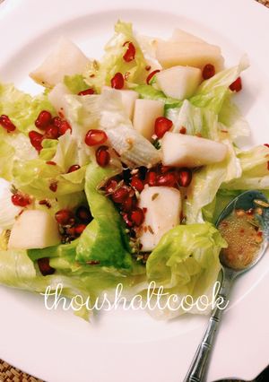 A picture of Pear Salad with Sweet lime/Mausambi Juice dressing.