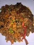Tomato fried rice with shredded beef