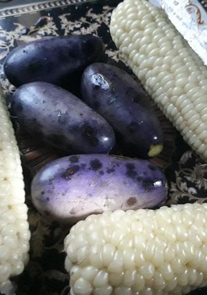 A picture of White corn and pear.
