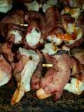 Brad's pastrami wrapped coconut prawn skewers