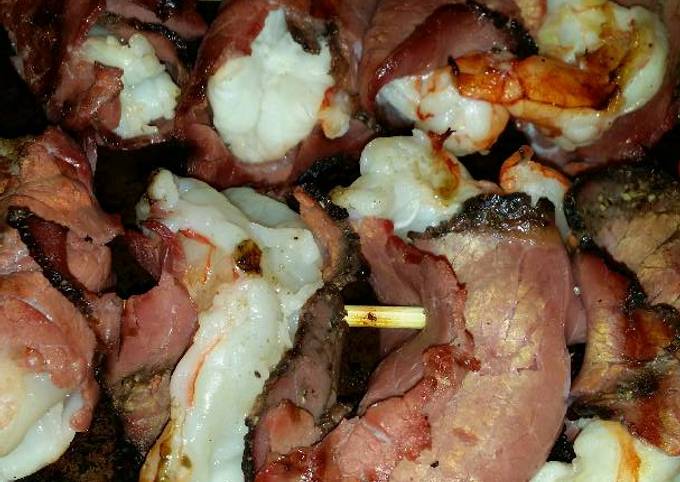 Easiest Way to Prepare Ultimate Brad&#39;s pastrami wrapped coconut prawn skewers