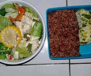 Resep mudah Diet Nasi merah // Tumis ruwet Gurih Mantul