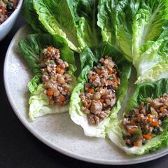 A picture of San Choy Bau (Pork & Veggies in Lettuce Cups).