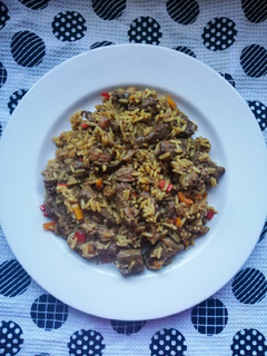 A picture of Ox liver stew and rice.