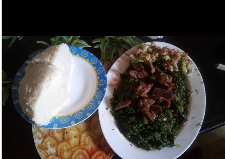 Red meat,greens,ugali