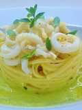 Linguine Risottate with Calamari on Zucchini Cream