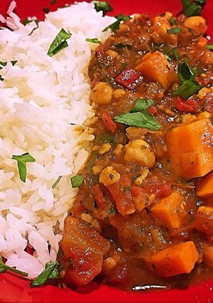 A picture of Chickpea and sweet potato curry.