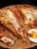 Colita de rape en salsa de almendras y gambas