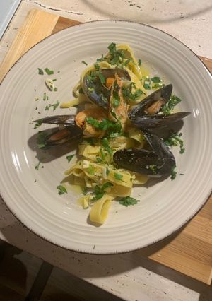 O poză a rețetei Paste cu fructe de mare.