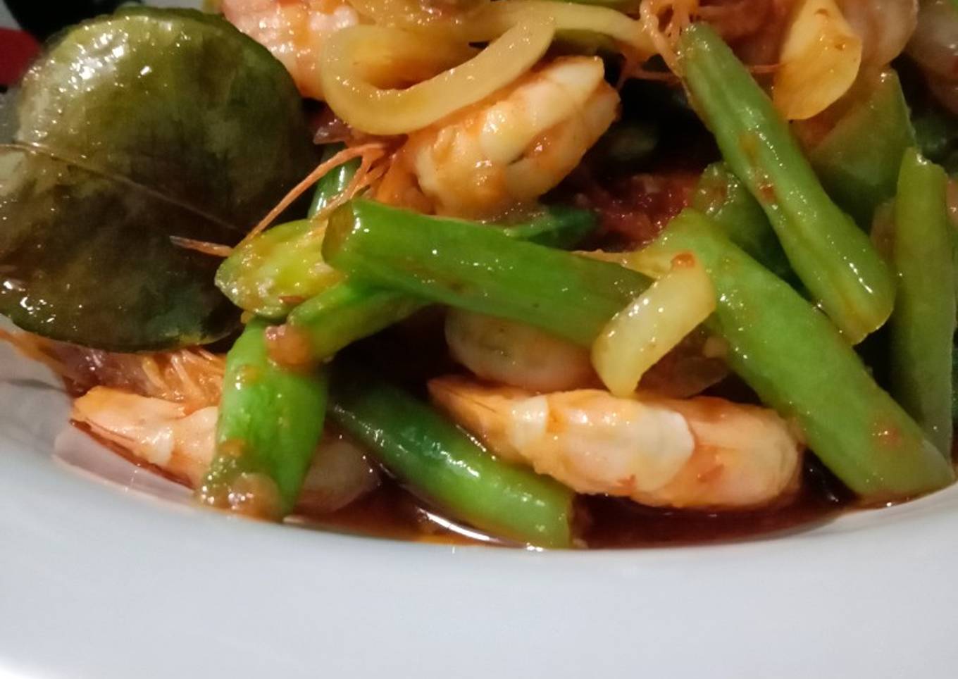 Tumis Pedas Manis Petai Udang buncis