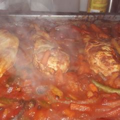 A picture of Smoked spicy paprika chicken with baby veg.