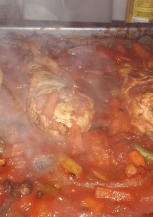 A picture of Smoked spicy paprika chicken with baby veg.