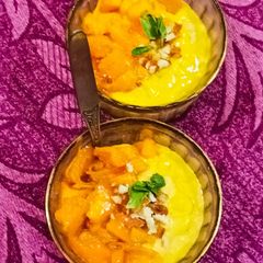 A picture of Hung Curd No Refined Sugar Mango Mousse.