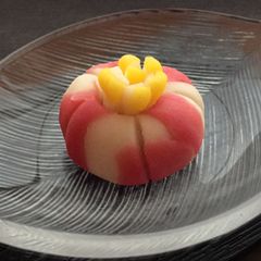 A picture of Nerikiri Wagashi: "Tsubaki" (Camellia).