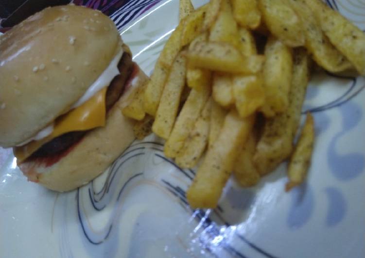 Step-by-Step Guide to Make Any-night-of-the-week Chicken Cheese Burger with Fries