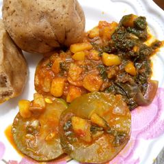 A picture of Alkubus with Irish potato veggies soup.