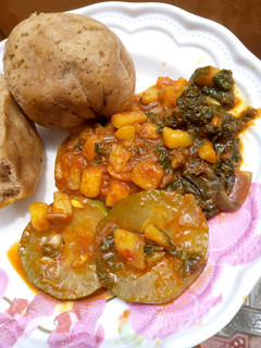 A picture of Alkubus with Irish potato veggies soup.