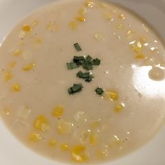A picture of Chilled coconut and corn soup.
