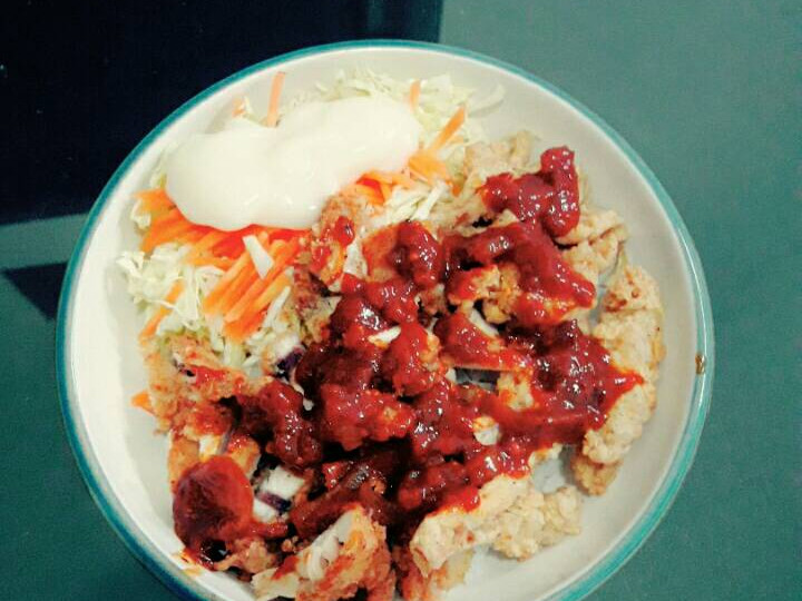 Resep Rice Bowl with fried chicken n mushroom with salad Anti Gagal