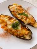 Berenjenas rellenas con pisto y carne picada