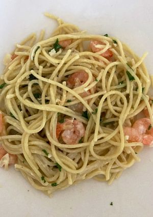 Una foto de Pasta con Camarones