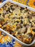 Flan aux champignons, magret de canard et courgette