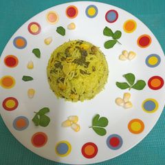 A picture of Methi Corn Pulao In A Pressure Cooker.
