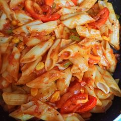 A picture of Red sauce pasta.