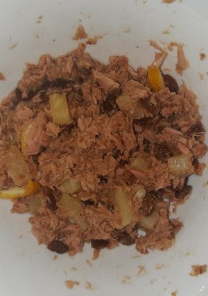 A picture of Tuna salad with fruits.