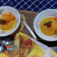 Mango creme caramel pudding A picture of Mango creme caramel pudding.