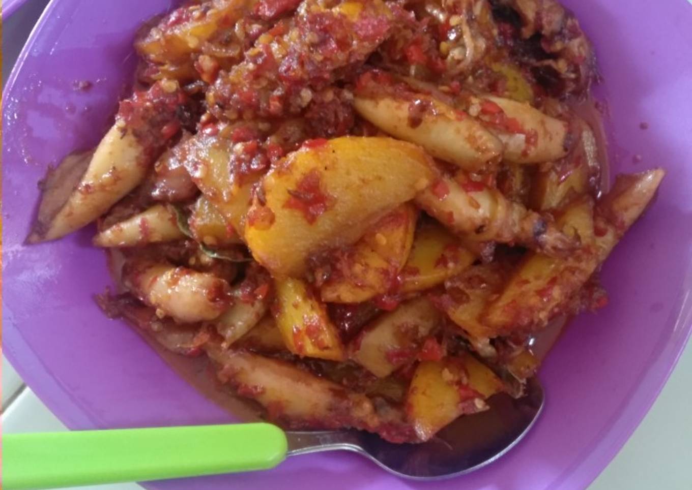 Balado cumi asin kentang asam manis pedes