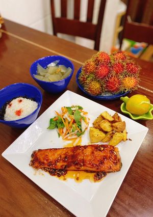 Hình của món Cá hồi sốt BBQ.