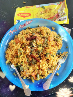 A picture of Punjabi Tadka maggi 😋😋😋😋🔥 Spicy masala 😋 Maggi.