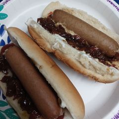 A picture of Hotdog with Onion Bacon Jam.