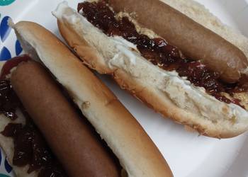 How to Recipe Appetizing Hotdog with Onion Bacon Jam