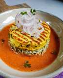 Paneer Steak on spinach rice with makhani gravy