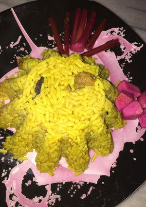 صورة لوصفة رز بسمتي بالخلطه ومكعبات اللحمه