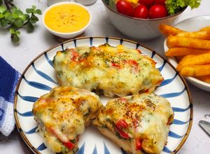Foto resep Baked Chicken with Mushrooms, Spinach & Red Bell Pepper