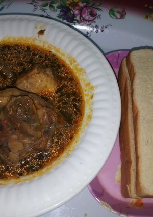A picture of Bread with Turkey Pepper Soup.