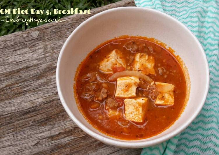 Resep Menu Diet GM hari ke 5, Soup tomat daging cincang tahu (sarapan), Bisa Manjain Lidah