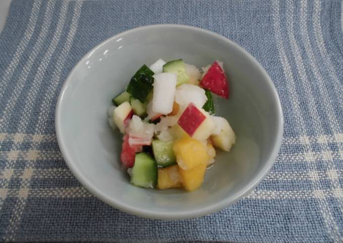 Simple Way to Make Speedy Snow “Namasu” with Crab-Flavored Seafood, Vegetables and Fruits