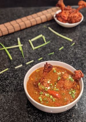 A picture of Chicken lollipop Schezwan Gravy.