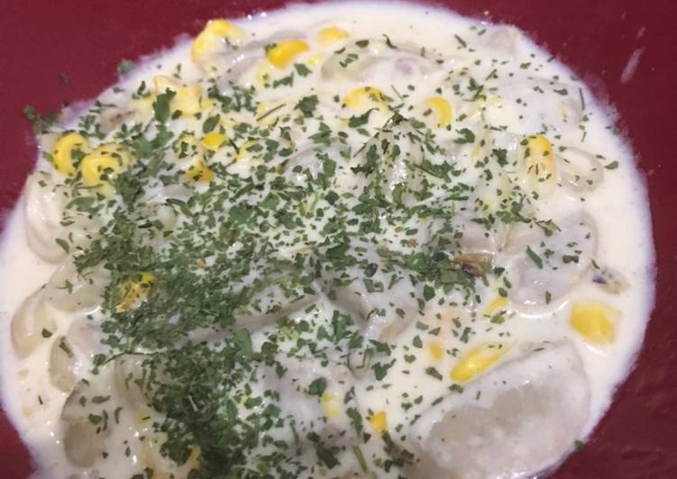 Cara membuat Sup Krim Jagung Baso Makaroni Sederhana dan Mudah Dibuat