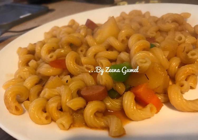 Steps to Prepare Favorite Macaroni With Potatoes, Sausage And Vegetables