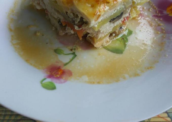 Запеканка из индейки с картошкой и грибами пошаговый